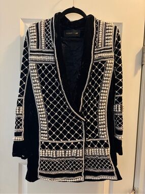 Balmain Black Velvet Statement Jacket with Gold Logo